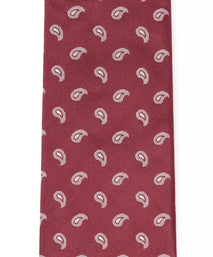 Burgundy Red & White Paisley Motif Silk Woven Tie