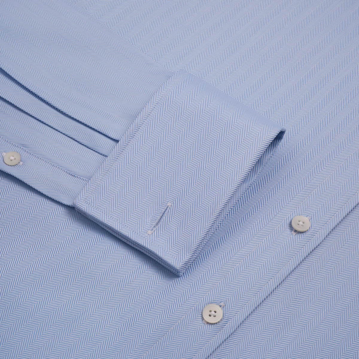 Pale Blue Tailored Fit Double Cuff Twill Herringbone Formal Shirt