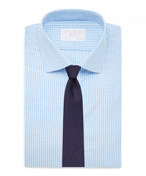 Pale Blue & White Classic Fit Double Cuff Core Poplin Gingham Formal Shirt