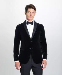 Black Tailored Fit Velvet Unstructured Evening Jacket