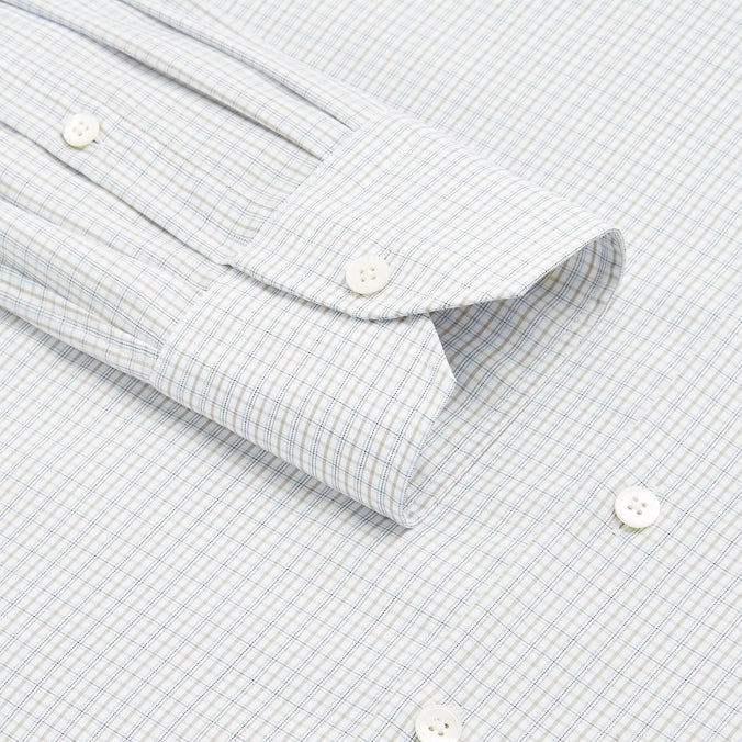 Beige & White Slim Fit Shadow Casual Check Formal Shirt