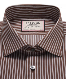 Brown & White Slim Fit Twin Stripe Formal Shirt