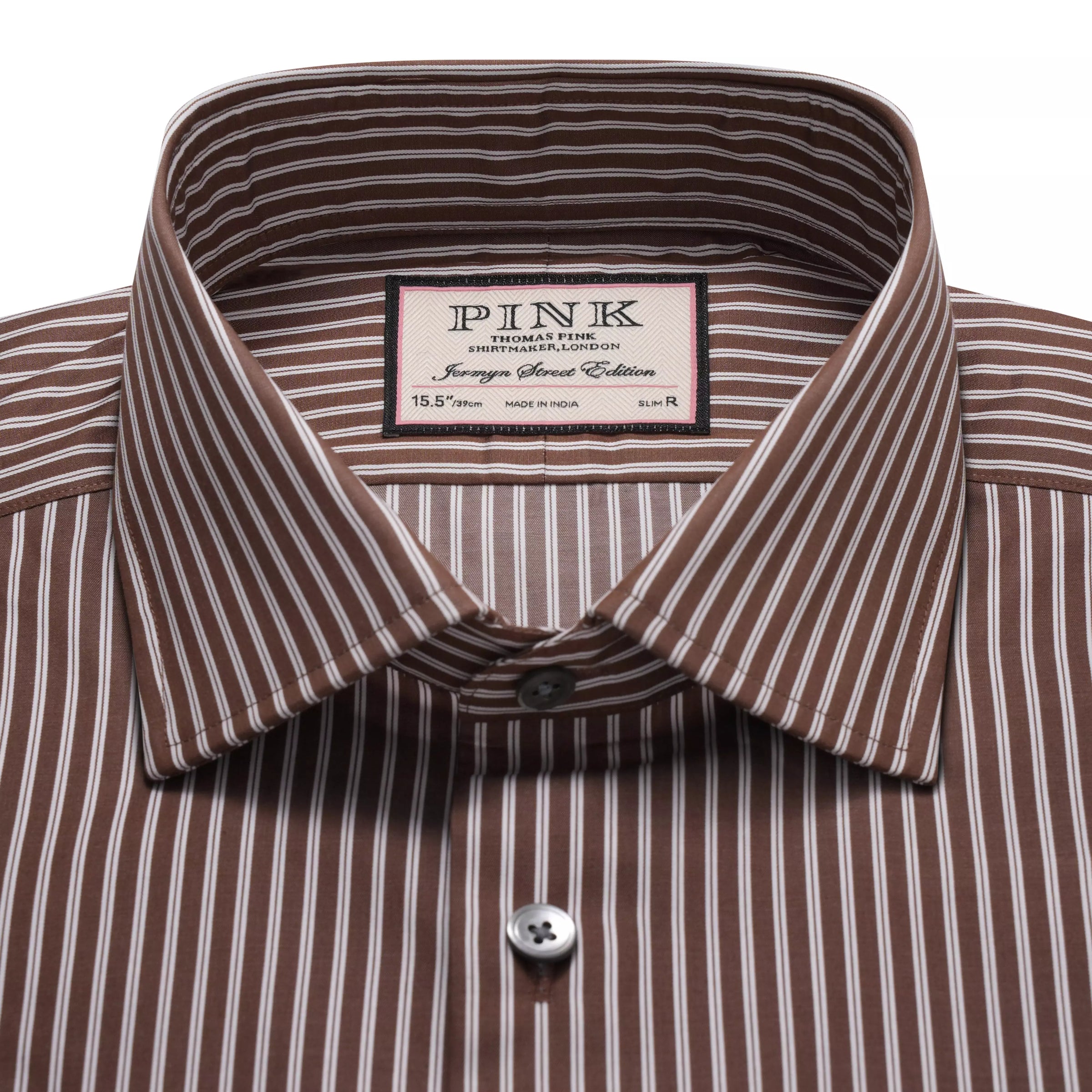 Brown & White Slim Fit Twin Stripe Formal Shirt