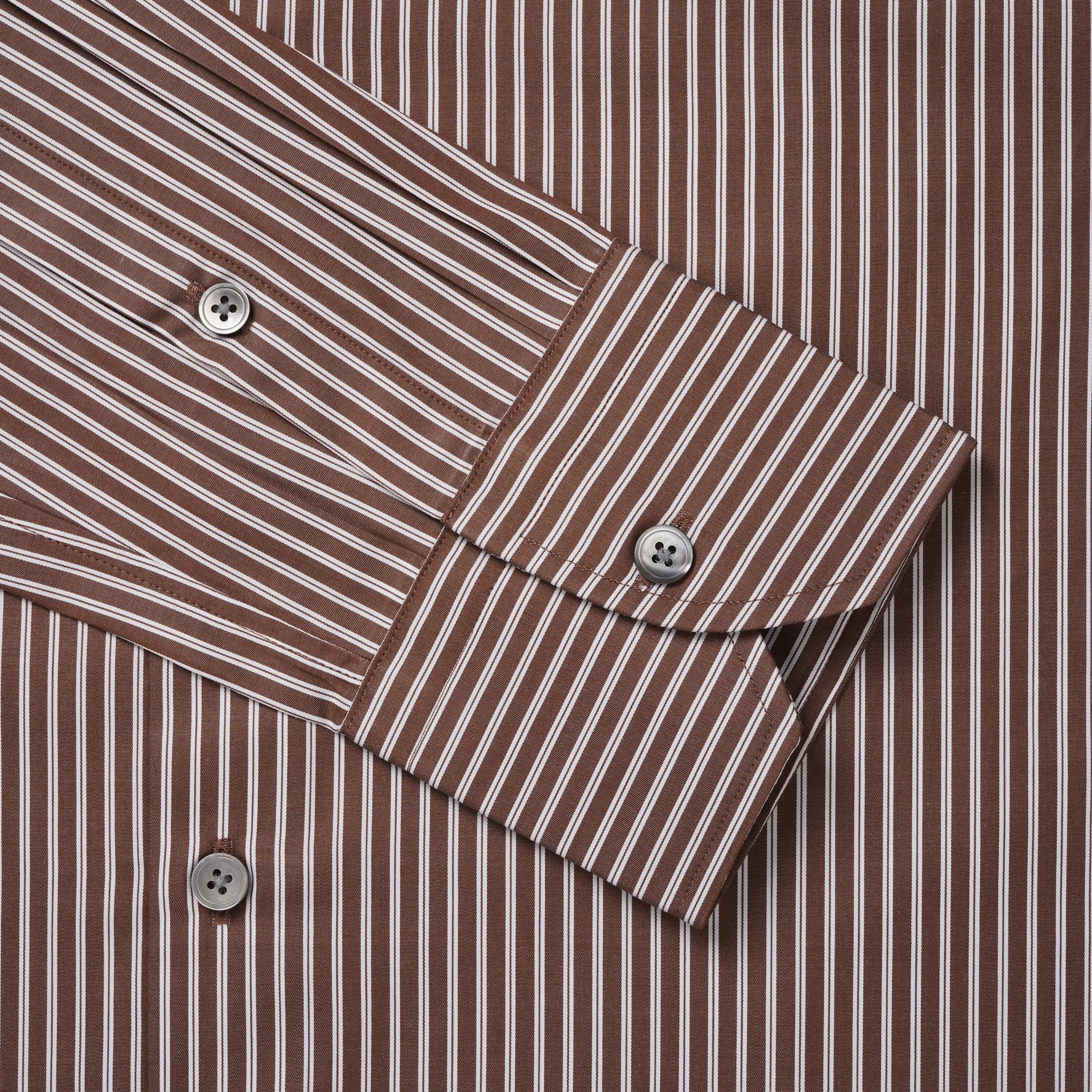 Brown & White Slim Fit Twin Stripe Formal Shirt