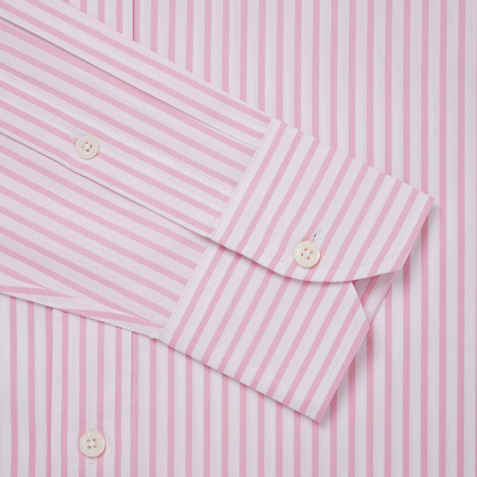 Pink & White Classic Fit Smart Casual Cotton Stripe Shirt