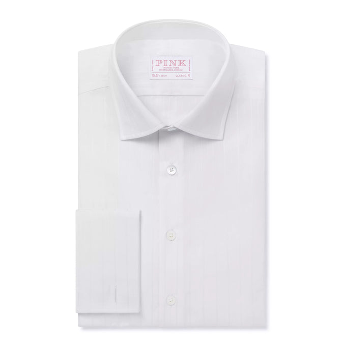 White Classic Fit Double Cuff Tonal Barre Stripe Formal Shirt
