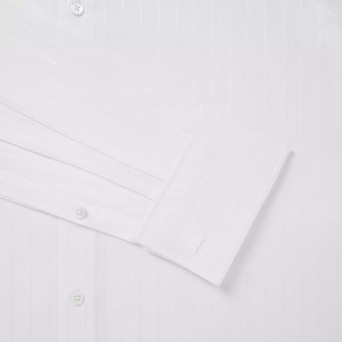 White Classic Fit Double Cuff Tonal Barre Stripe Formal Shirt