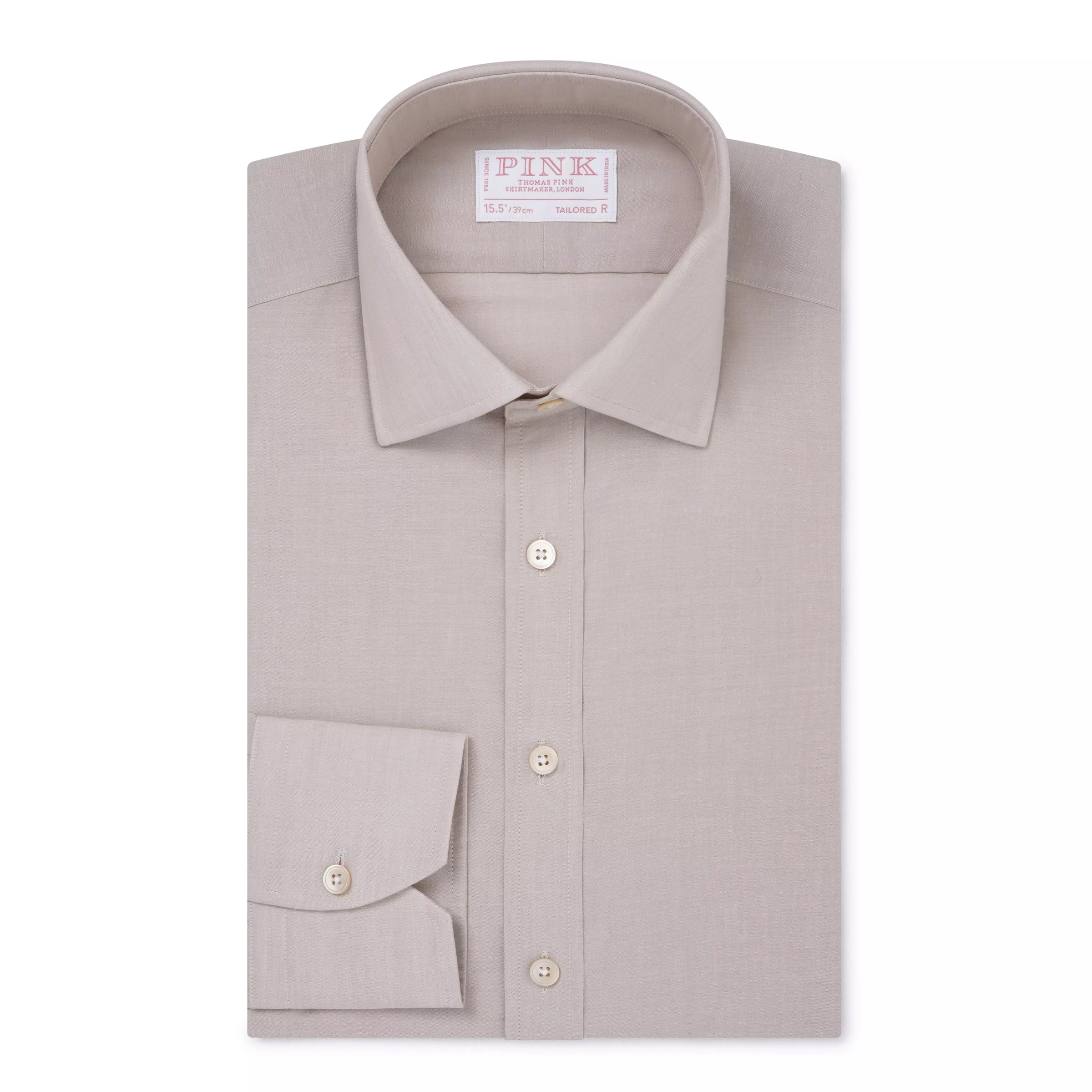 Beige & White Tailored Fit Cotton Mussoletta Formal Shirt