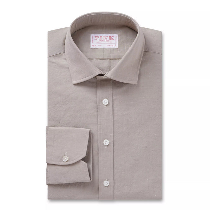 Beige Classic Fit Slub Blend Formal Shirt
