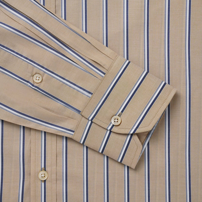 Beige & Blue Classic Fit Twill Multi Stripe Formal Shirt