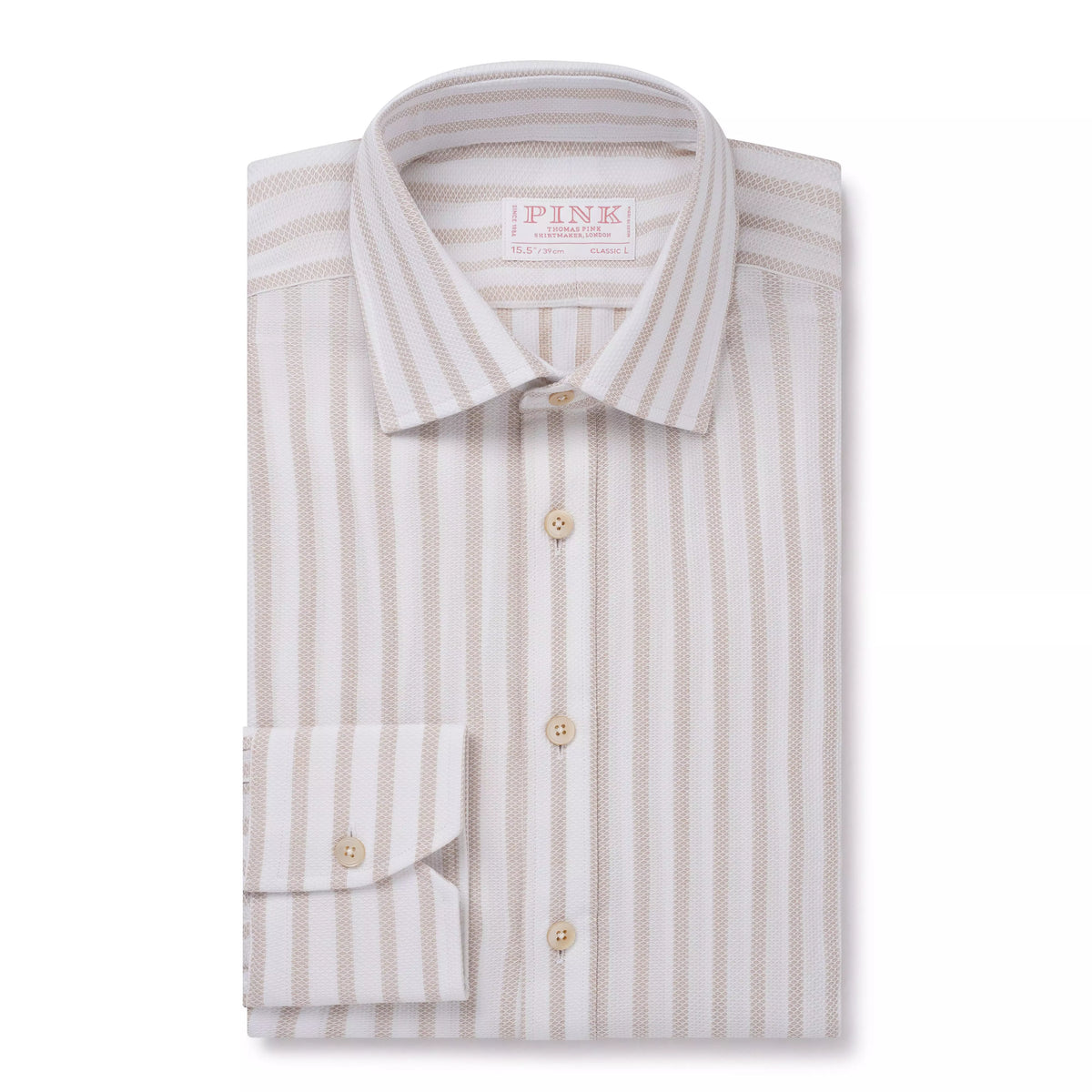 Beige & White Classic Fit Piquet Stripe Formal Shirt