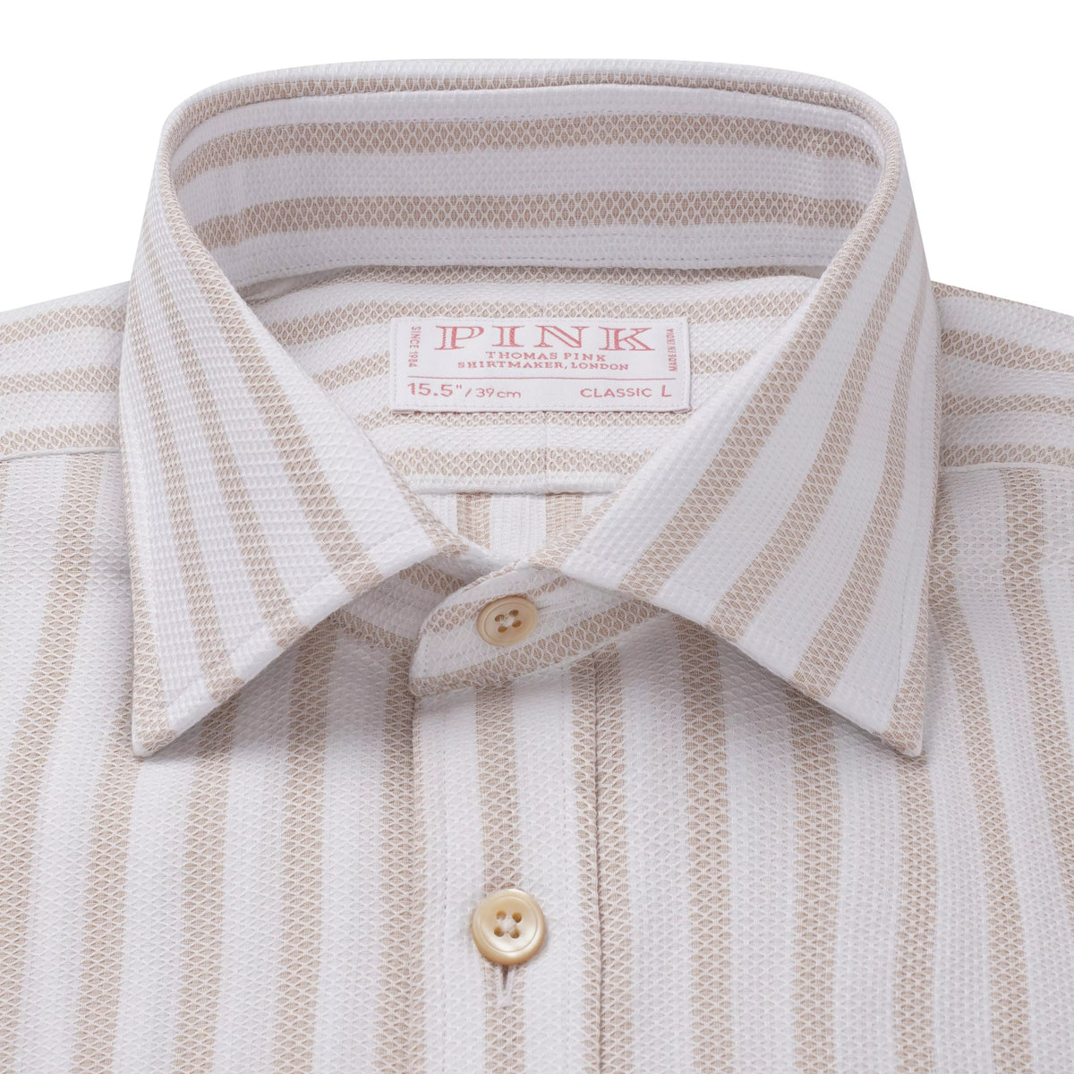 Beige & White Classic Fit Piquet Stripe Formal Shirt