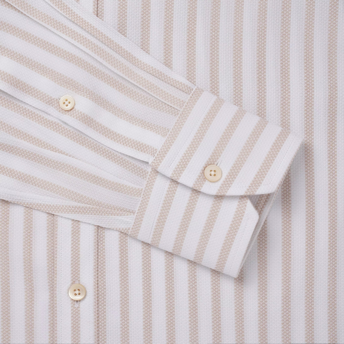 Beige & White Classic Fit Piquet Stripe Formal Shirt