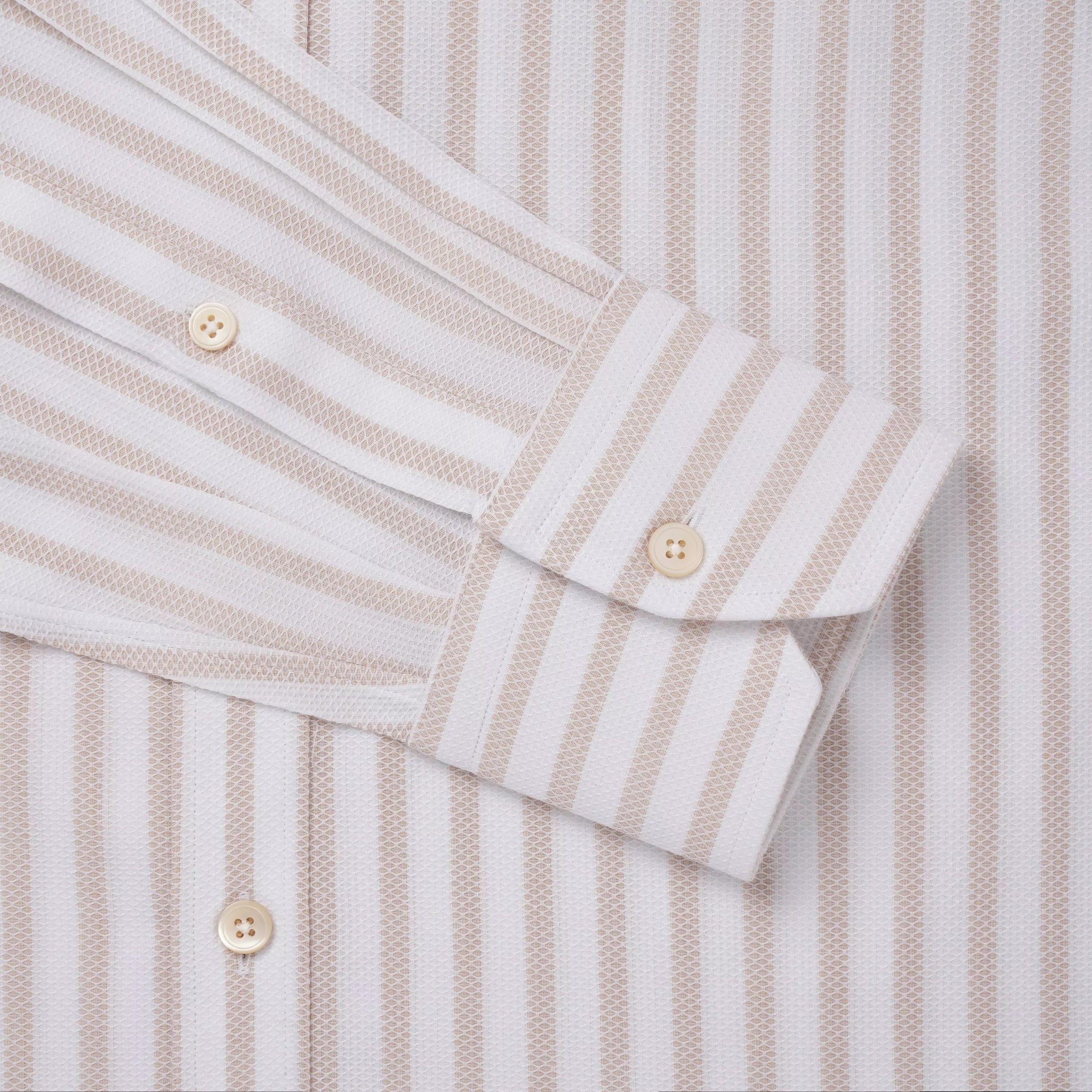 Beige & White Classic Fit Piquet Stripe Formal Shirt