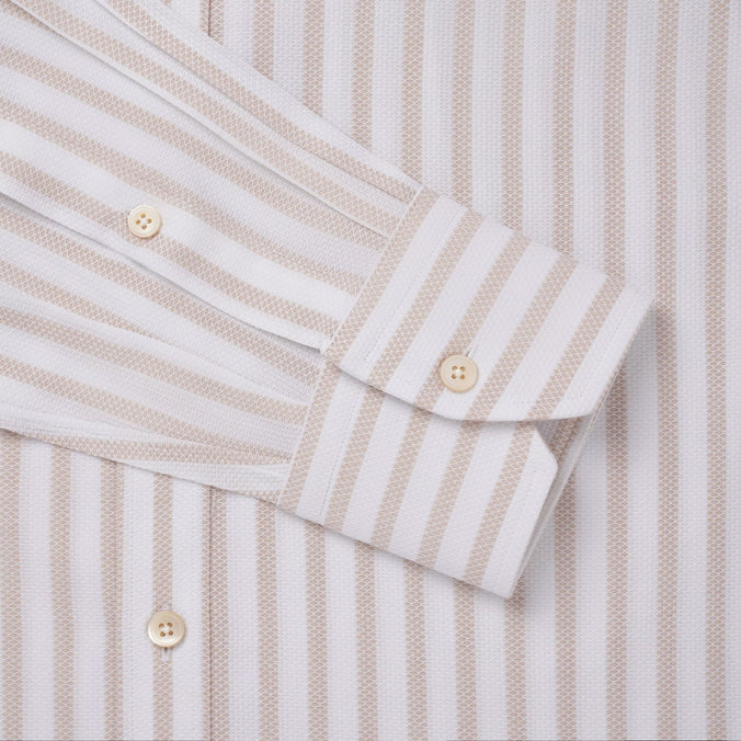 Beige & White Classic Fit Piquet Stripe Formal Shirt