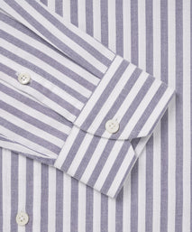 Navy Blue & White Classic Fit Smart Casual Striped Oxford Shirt