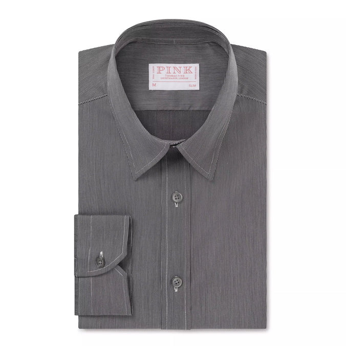 Black & White Slim Fit Smart Casual Fine Stripe Stretch Shirt