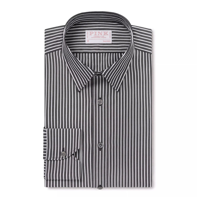 Black & White Tailored Fit Smart Casual Striped Poplin Shirt