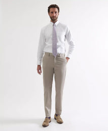 Stone Tailored Fit Cotton Twill Flat Front Trouser