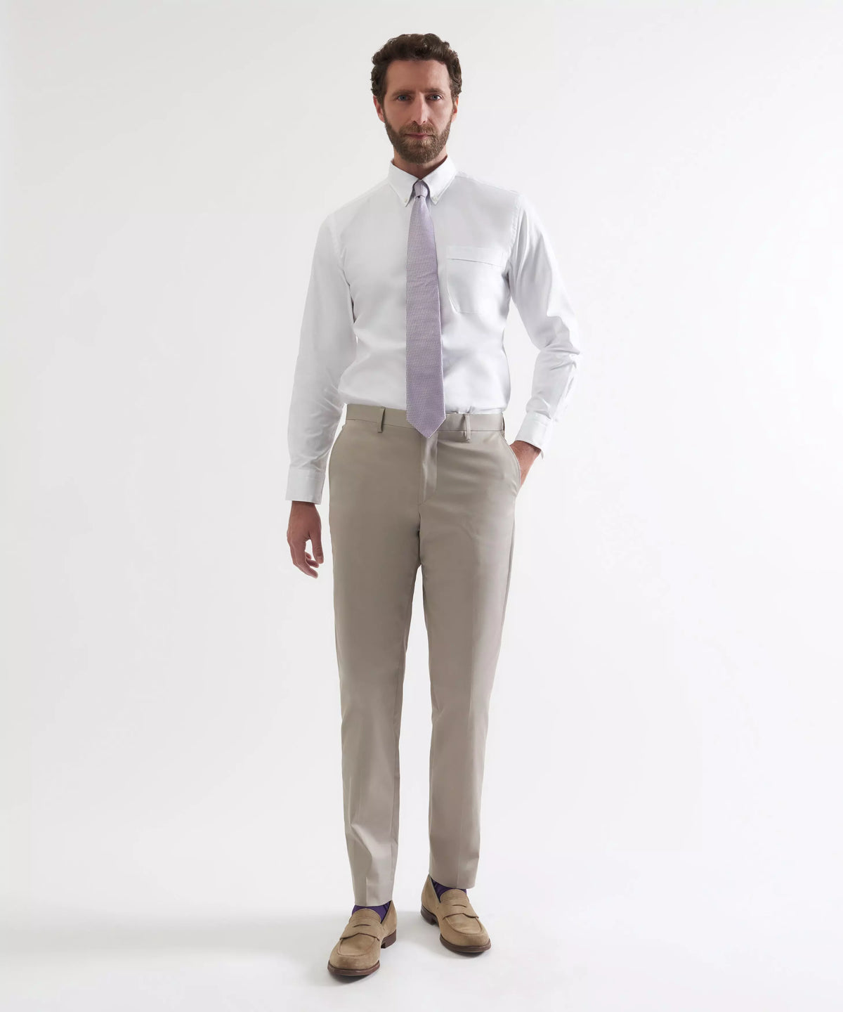 Stone Tailored Fit Cotton Twill Flat Front Trouser