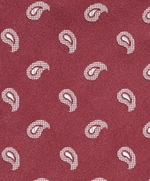 Burgundy Red & White Paisley Motif Silk Woven Tie